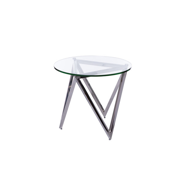 Everly Quinn Glass Top Cross Legs End Table Wayfair